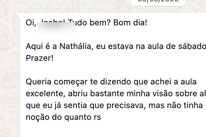 Print de feedback de aluna, profissional de marketing do BTG Pactual