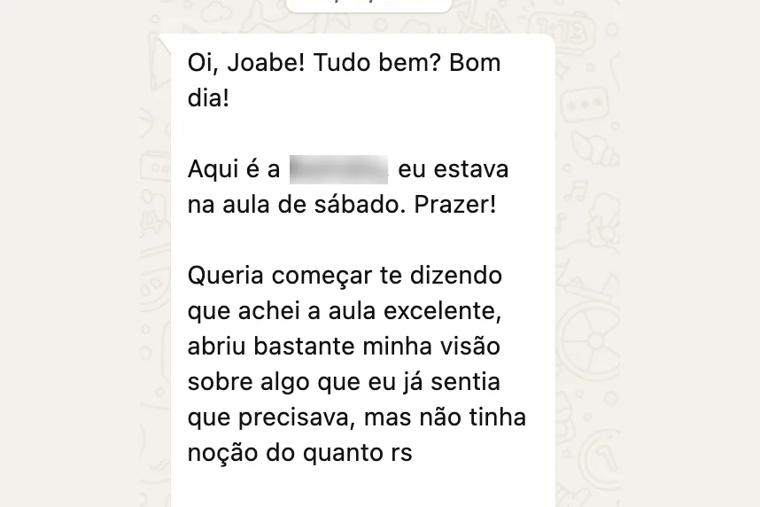 Print de feedback de aluna, profissional de marketing do BTG Pactual