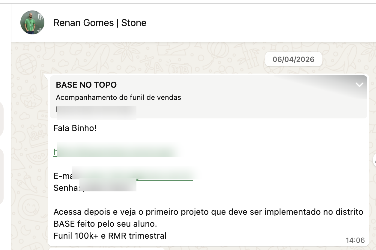 Print de gestor Stone confirmando entrega de aluno