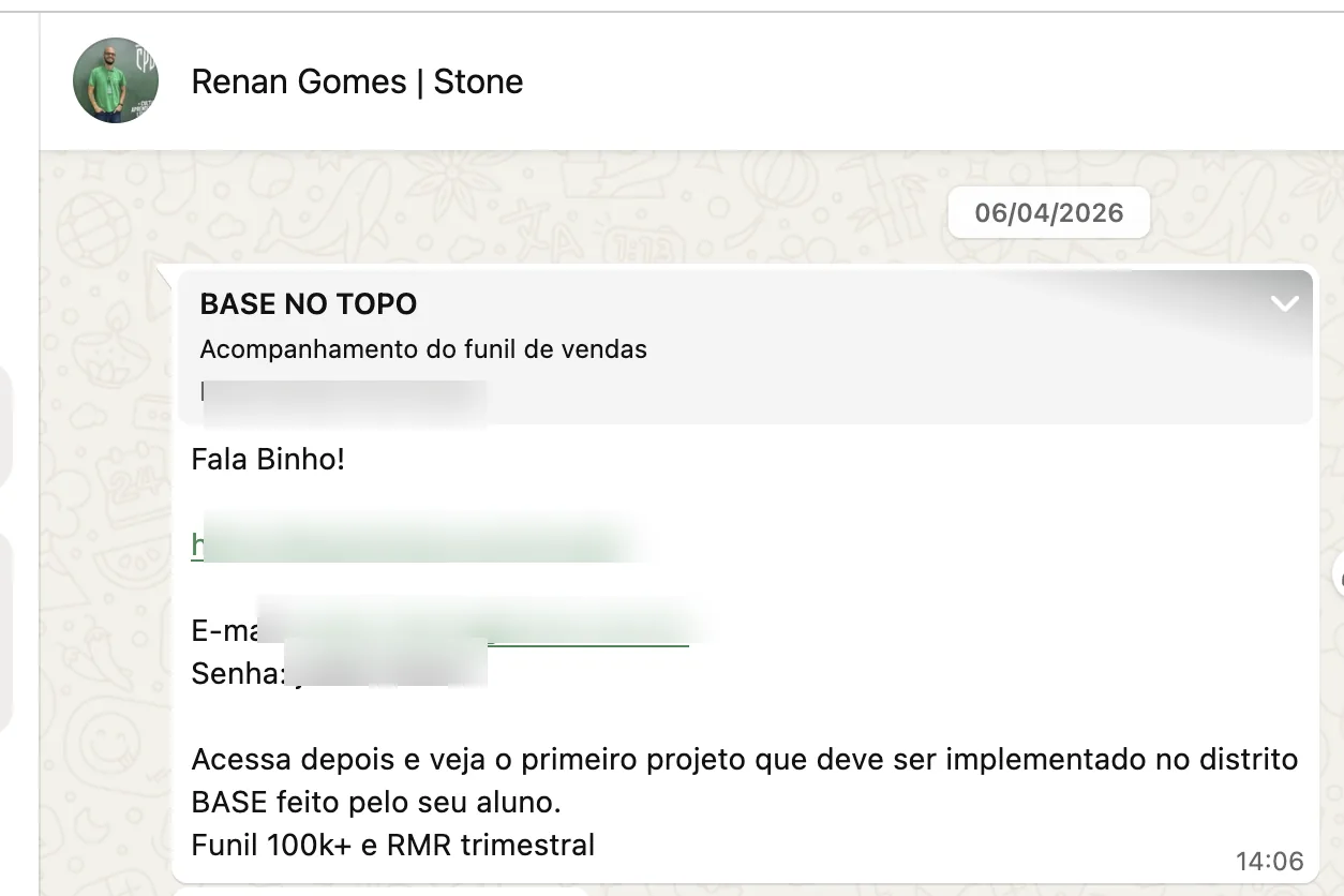 Print de gestor Stone confirmando entrega de aluno